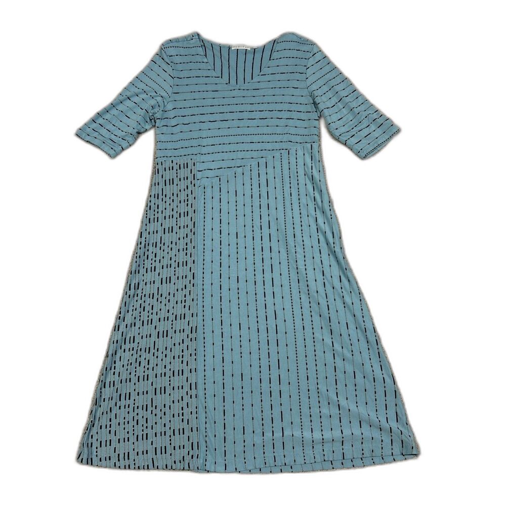 Habitat Clothes to Live In Dress Womens Small Aqua Blue Black 3/4 Sleeve Midi